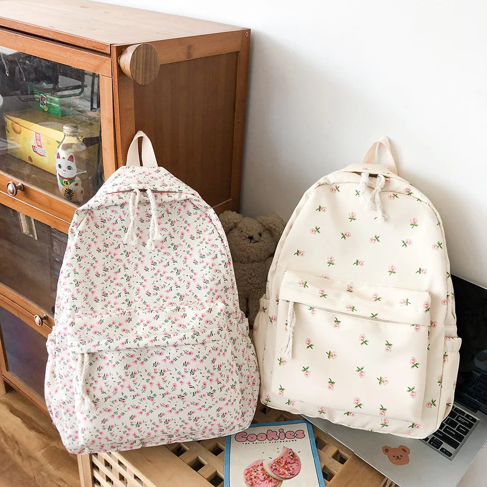 Floral Backpack Women Nylon Rucksack Student School Bag Travel Girls Laptop