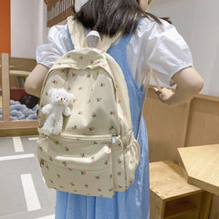Floral Backpack Nylon Preppy Style Large Capacity Teen Girl Bags
