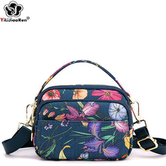 Flower Pattern Small Handbag Purses Waterproof Nylon Shoulder Bag for Women