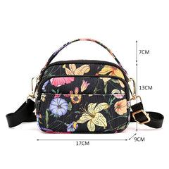 Flower Pattern Small Handbag Purses Waterproof Nylon Shoulder Bag for Women