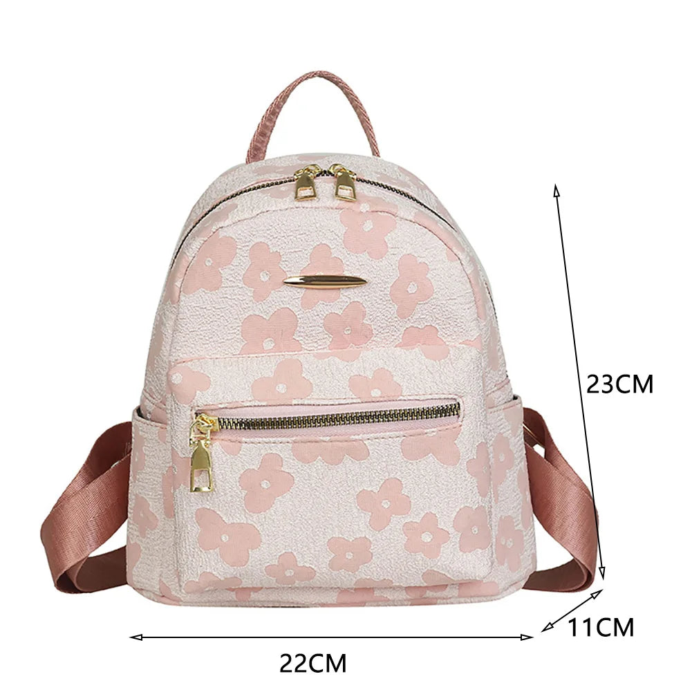 Flower Print Backpacks for Girls Casual Soft Canvas Student School Bag