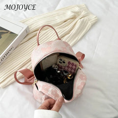 Flower Print Small Backpack Canvas School Bag for Girls