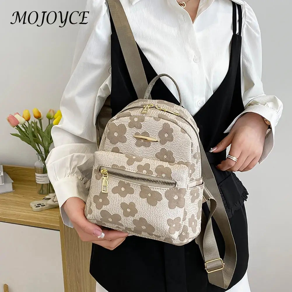 Flower Print Small Backpack Canvas School Bag for Girls