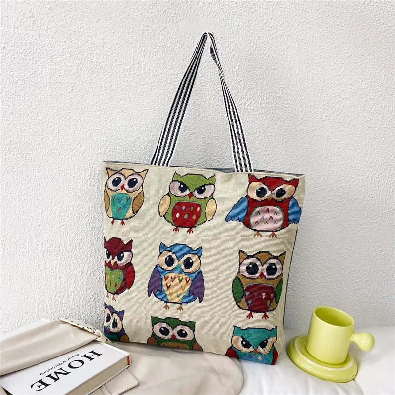 Flower Print Canvas Tote Bag for Women - Casual Graffiti Shoulder Bag