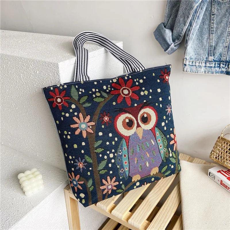 Flower Print Canvas Tote Bag for Women - Casual Graffiti Shoulder Bag