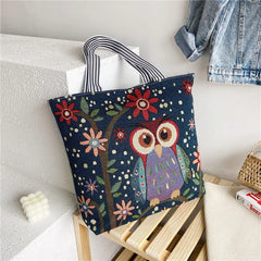 Flower Print Canvas Tote Bag for Women - Casual Graffiti Shoulder Bag