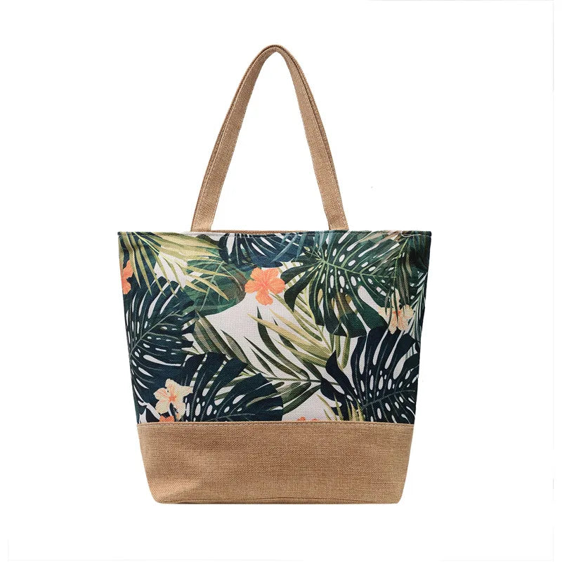Floral Print Canvas Shoulder Bag for Women Big Size