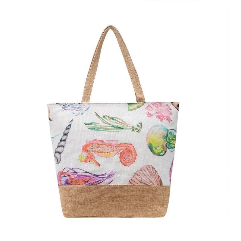 Floral Print Canvas Shoulder Bag for Women Big Size