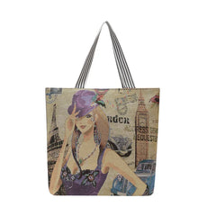 Flower Print Canvas Tote Bag for Women - Casual Graffiti Shoulder Bag