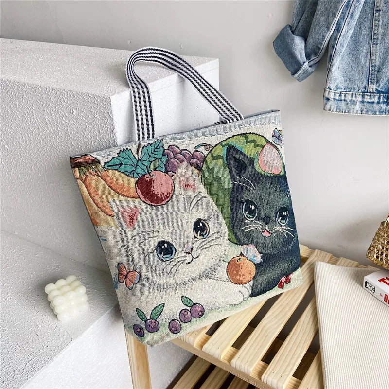 Flower Print Canvas Tote Bag for Women - Casual Graffiti Shoulder Bag