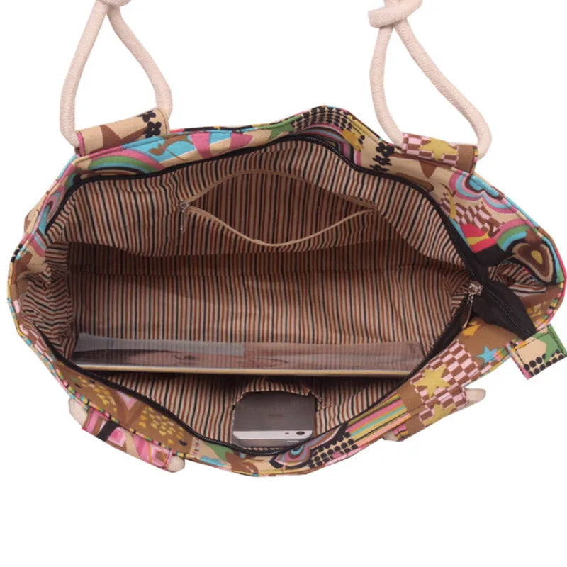 Floral Canvas Shoulder Bag Large Tote Handbag