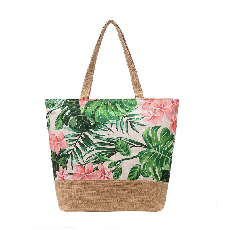 Floral Print Canvas Shoulder Bag for Women Big Size