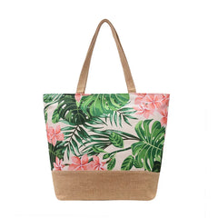 Floral Print Canvas Shoulder Bag for Women Big Size