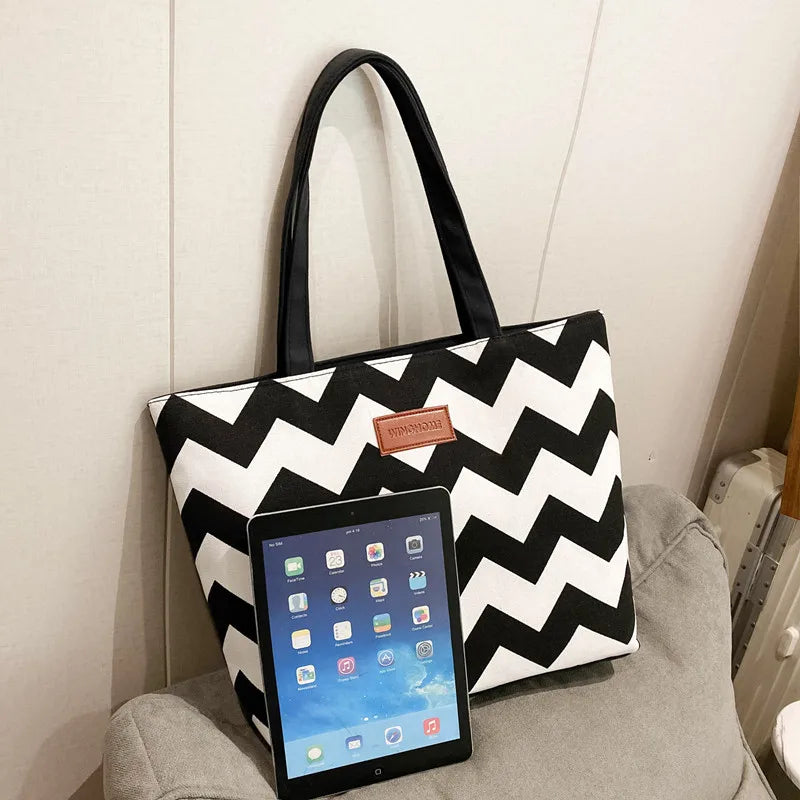 Canvas Flower Printing Shoulder Bag Tote