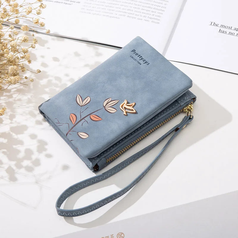 Fresh Flower Small Wallet Soft Leather Ladies Purses Short Female Wallet