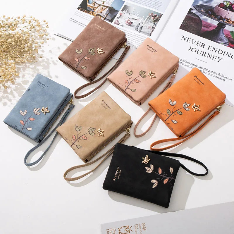 Fresh Flower Small Wallet Soft Leather Ladies Purses Short Female Wallet