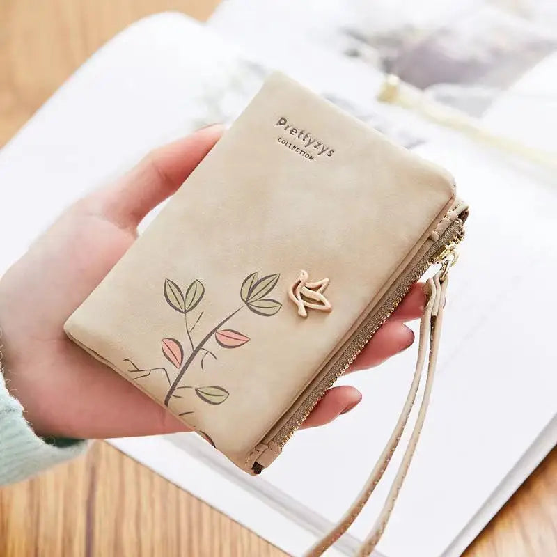 Fresh Flower Small Wallet Soft Leather Ladies Purses Short Female Wallet