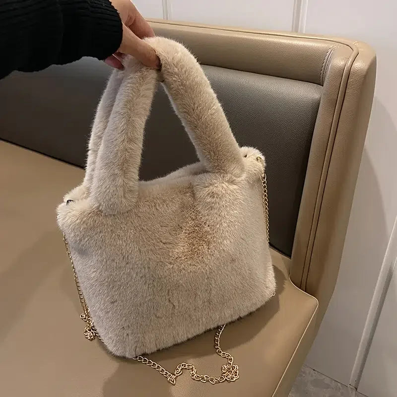 Faux Fur Winter Hand Bag Soft Plush Handbag Small Female