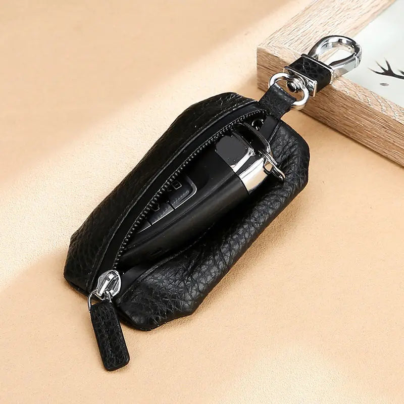 Leather Car Key Wallet Waterproof Zipper Keys Organizer Men Casual Key Cover