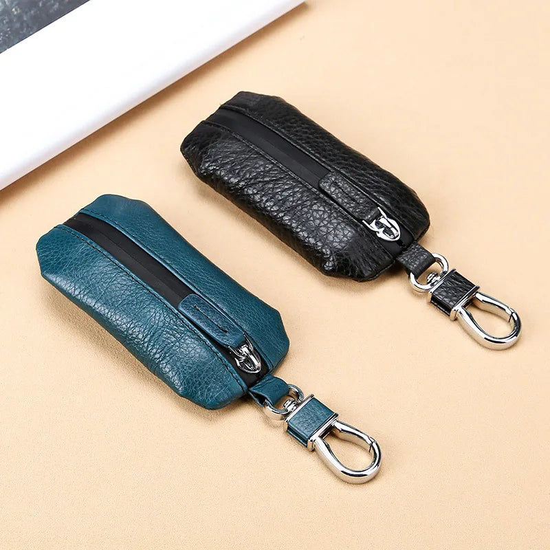 Leather Car Key Wallet Waterproof Zipper Keys Organizer Men Casual Key Cover