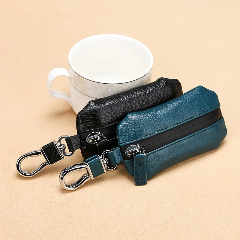Leather Car Key Wallet Waterproof Zipper Keys Organizer Men Casual Key Cover