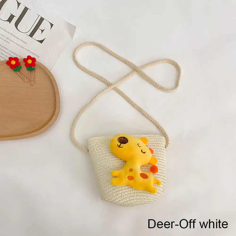 Kids Cartoon Straw Woven Shoulder Bag