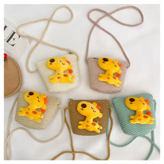 Kids Cartoon Straw Woven Shoulder Bag