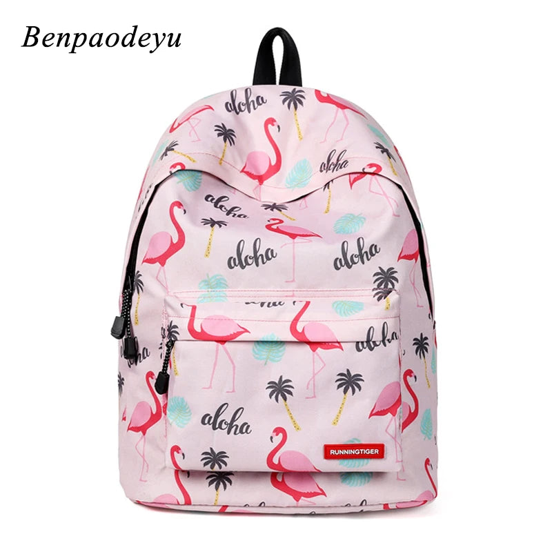 Flamingo Print Backpack for Teenage Girls - Waterproof School Laptop Bag