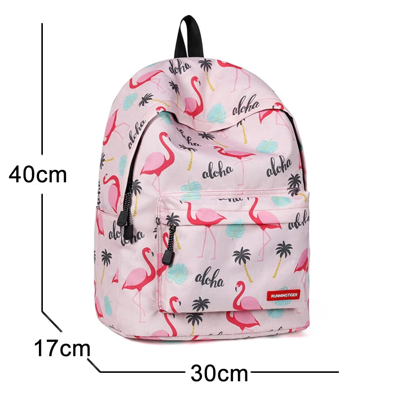 Flamingo Print Backpack for Teenage Girls - Waterproof School Laptop Bag