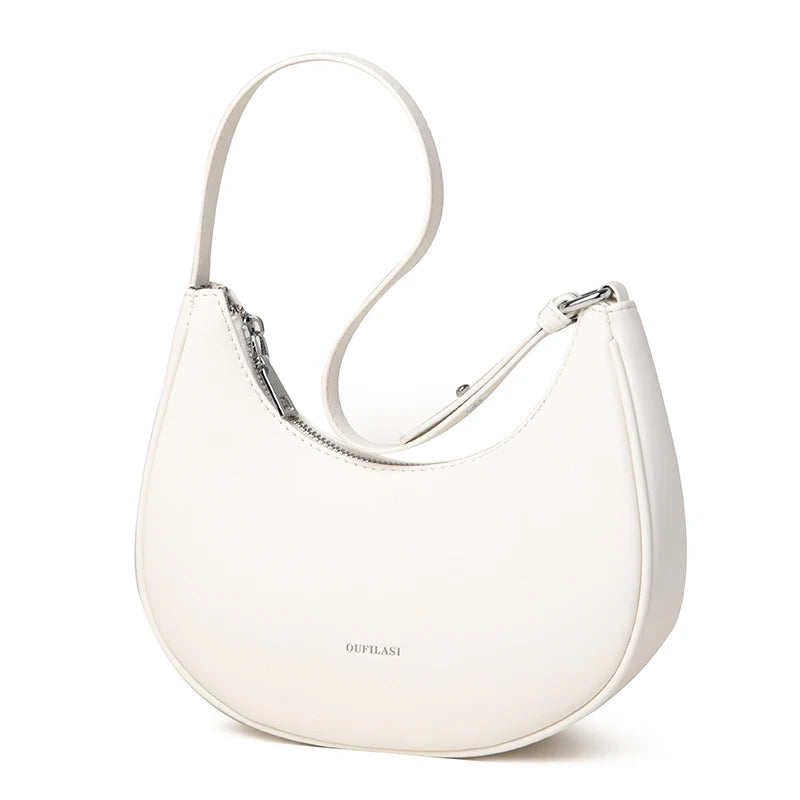 Half Moon Underarm Bags Soft Leather Women Handbag Fit Working Party