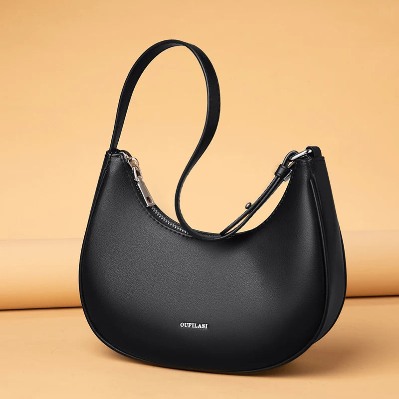 Half Moon Underarm Bags Soft Leather Women Handbag Fit Working Party