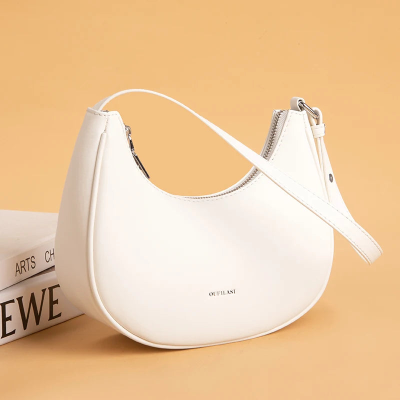 Half Moon Underarm Bags Soft Leather Women Handbag Fit Working Party