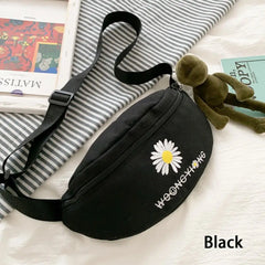 Women Mini Bucket Pouch Daisy Printed Canvas Waist Bag