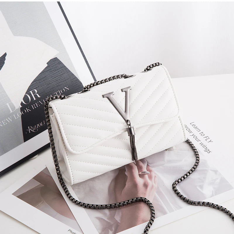 Sequined Tassel Small Shoulder Bag Embroidery Crossbody Purse V Letter