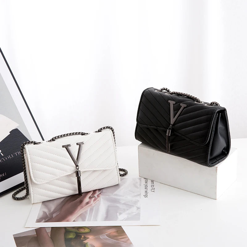 Sequined Tassel Small Shoulder Bag Embroidery Crossbody Purse V Letter