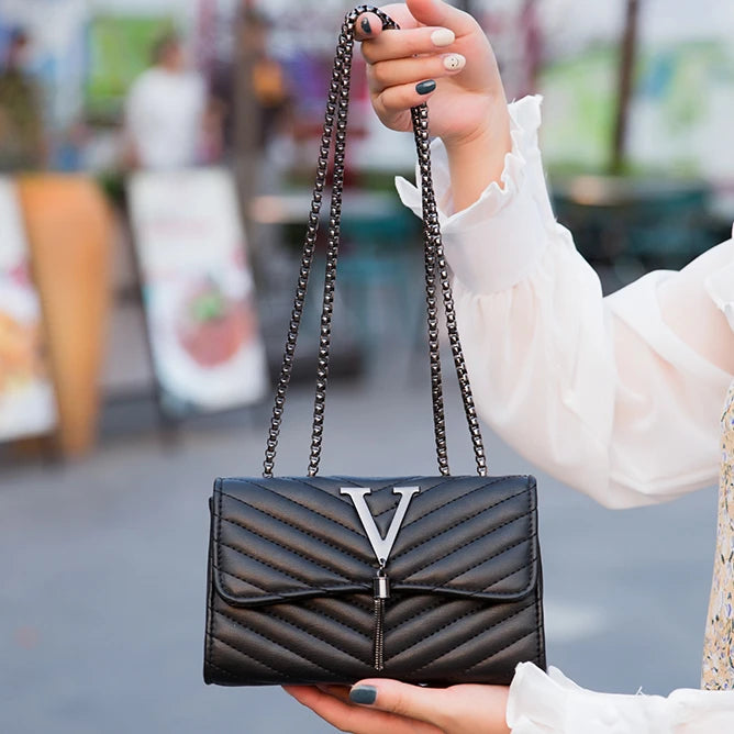 Sequined Tassel Small Shoulder Bag Embroidery Crossbody Purse V Letter