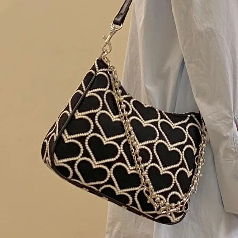 Heart Shape Embroidered Shoulder Bag Girl Autumn Winter Lolita Gothic Tote