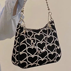 Heart Shape Embroidered Shoulder Bag Girl Autumn Winter Lolita Gothic Tote