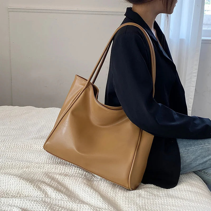 Oilskin Tote Bag Soft PU Leather Women Shoulder Bag