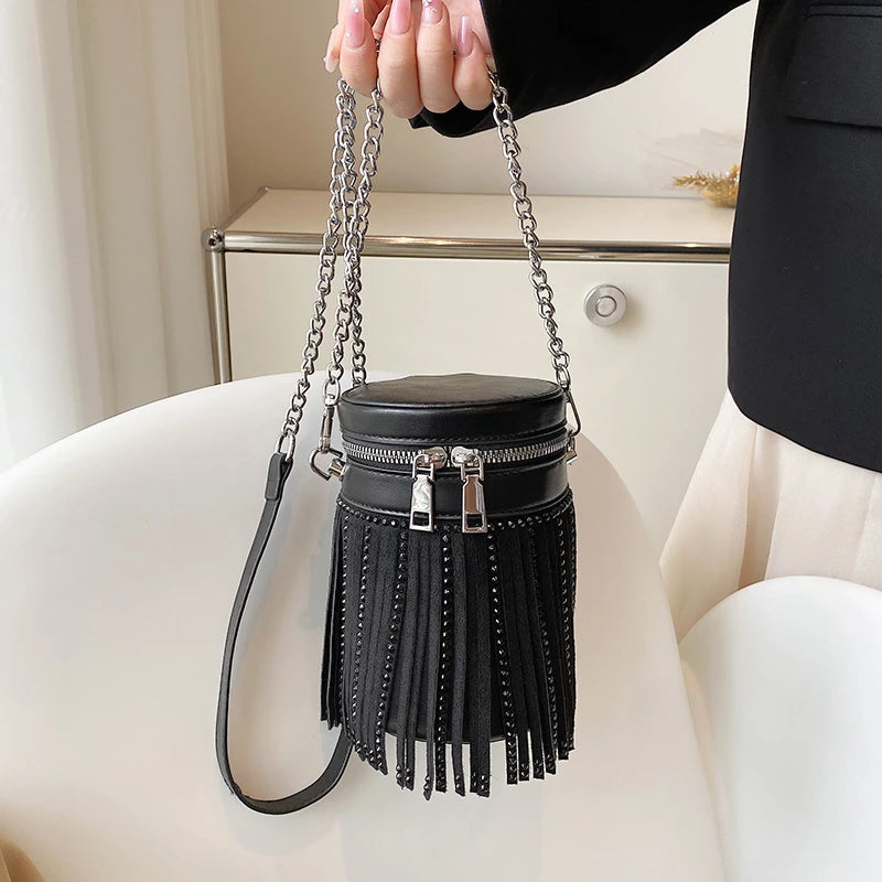 Diamond Studded Leather Shoulder Bag Crossbody Bag Tassel Ladies Messenger Bag
