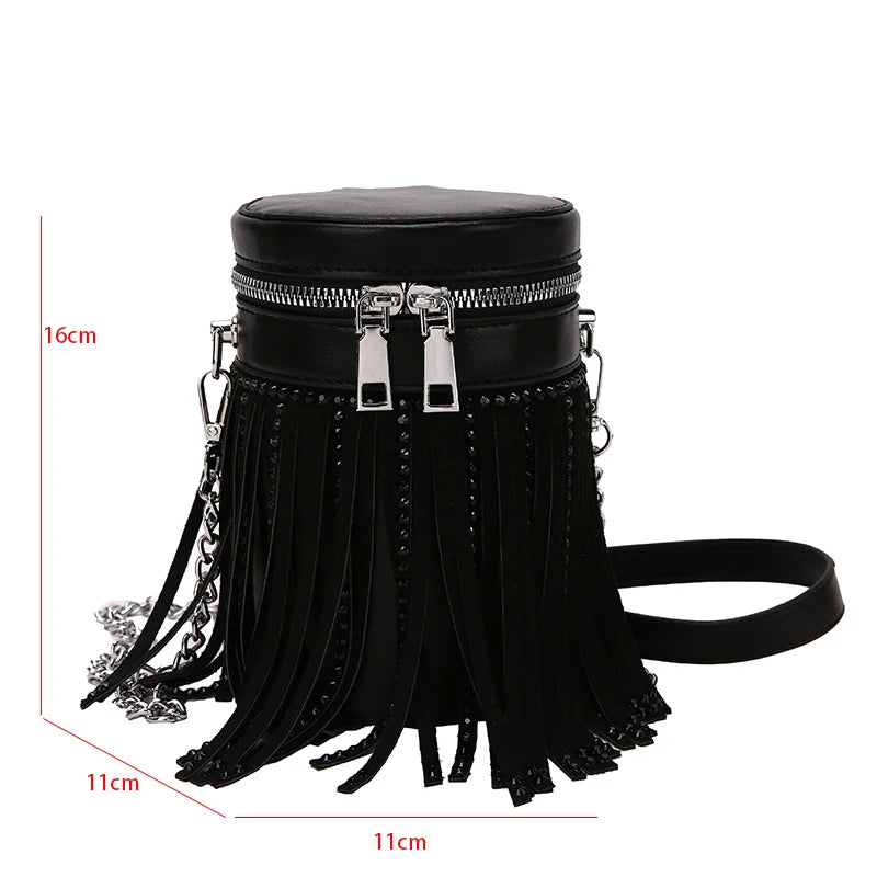 Diamond Studded Leather Shoulder Bag Crossbody Bag Tassel Ladies Messenger Bag