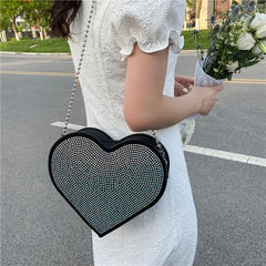 Heart Shaped Rhinestone Shoulder Bag Chain Purse Handbag