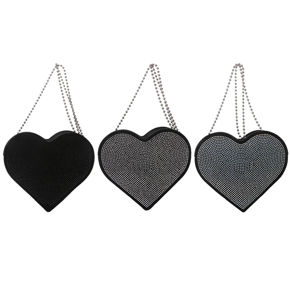 Heart Shaped Rhinestone Shoulder Bag Chain Purse Handbag