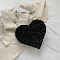 Heart Shaped Rhinestone Shoulder Bag Chain Purse Handbag