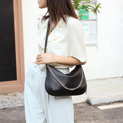 High Capacity Leather Messenger Bag Chain Shoulder Bag Cowhide Handbag