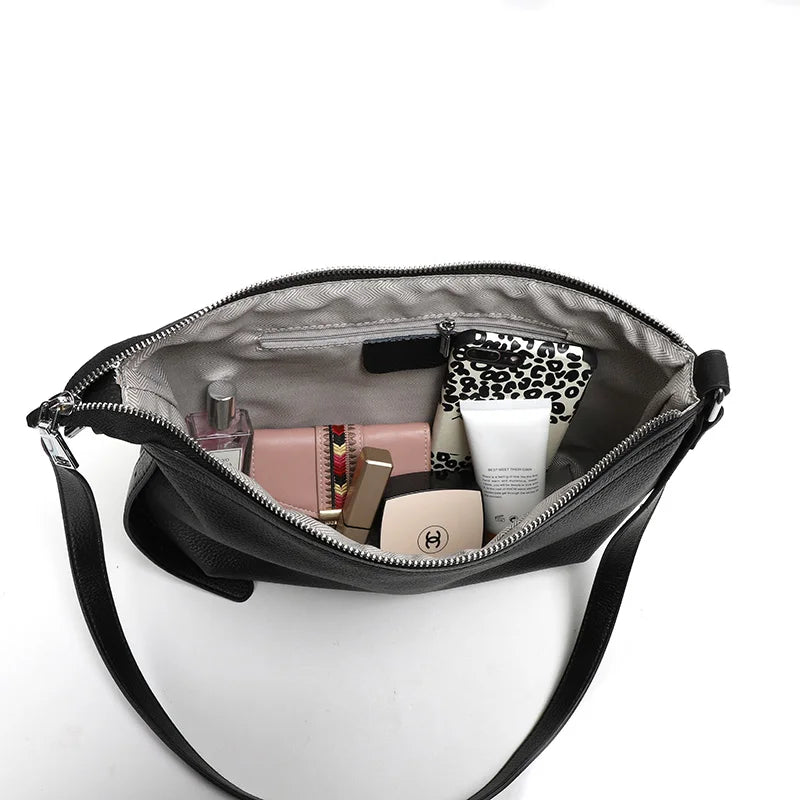 High Capacity Leather Messenger Bag Chain Shoulder Bag Cowhide Handbag