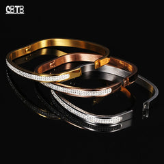 Women's Crystal Stainless Steel Square Bangle Bracelet