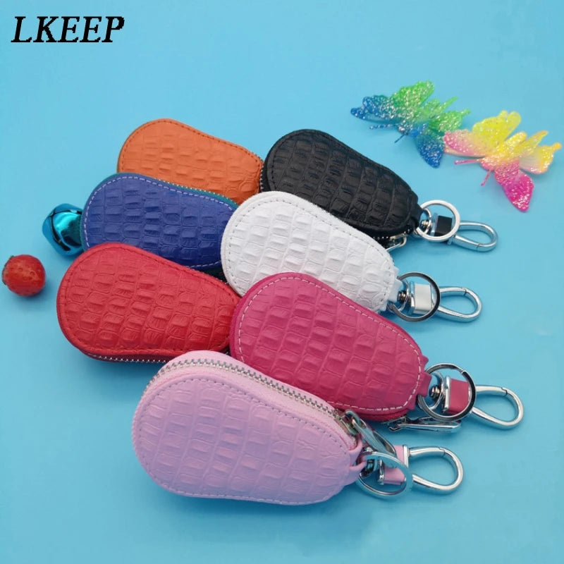 Leather Key Wallet Zipper Keys Pouch Car Key Storage Case