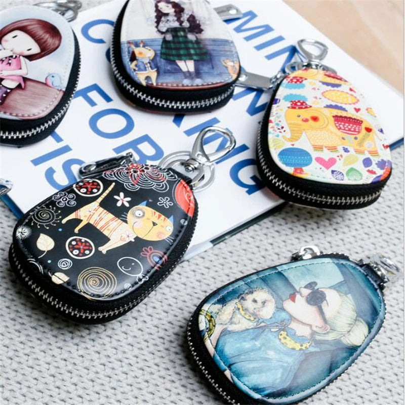 Cartoon Key Bag Women Girl Leather Key Wallet Zipper Key Holder