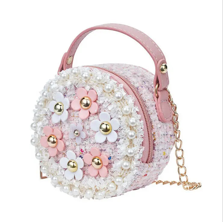 Kid Girl Princess Handbag Sling Shoulder Bag PU Round Crossbody Purses